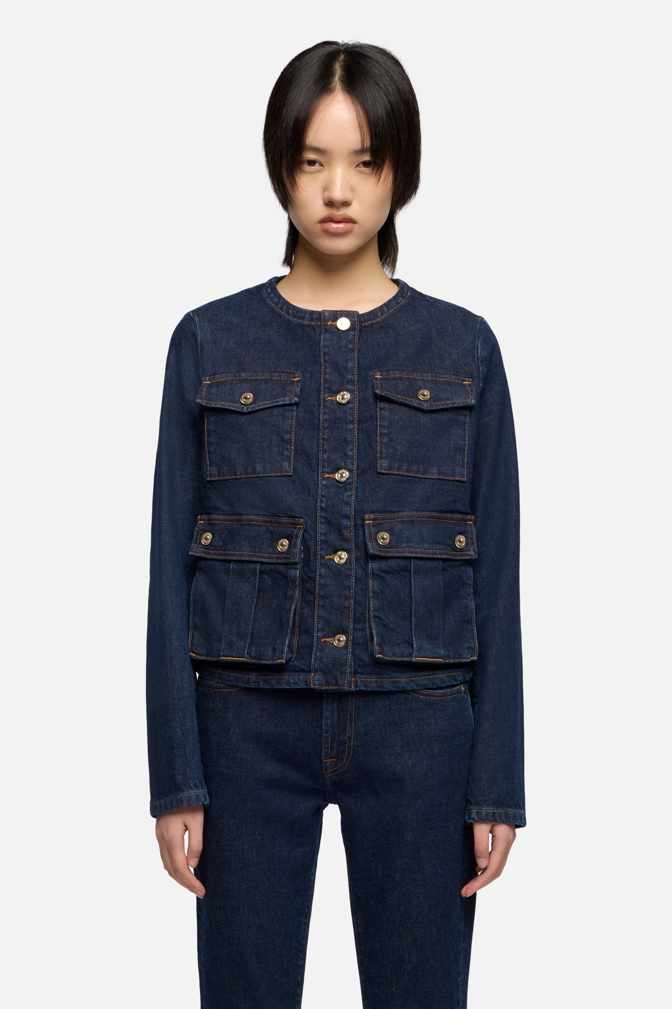 7-for-all-mankind-collarless-jacket-rinsed-indigo-damen-jeansjacke image 3