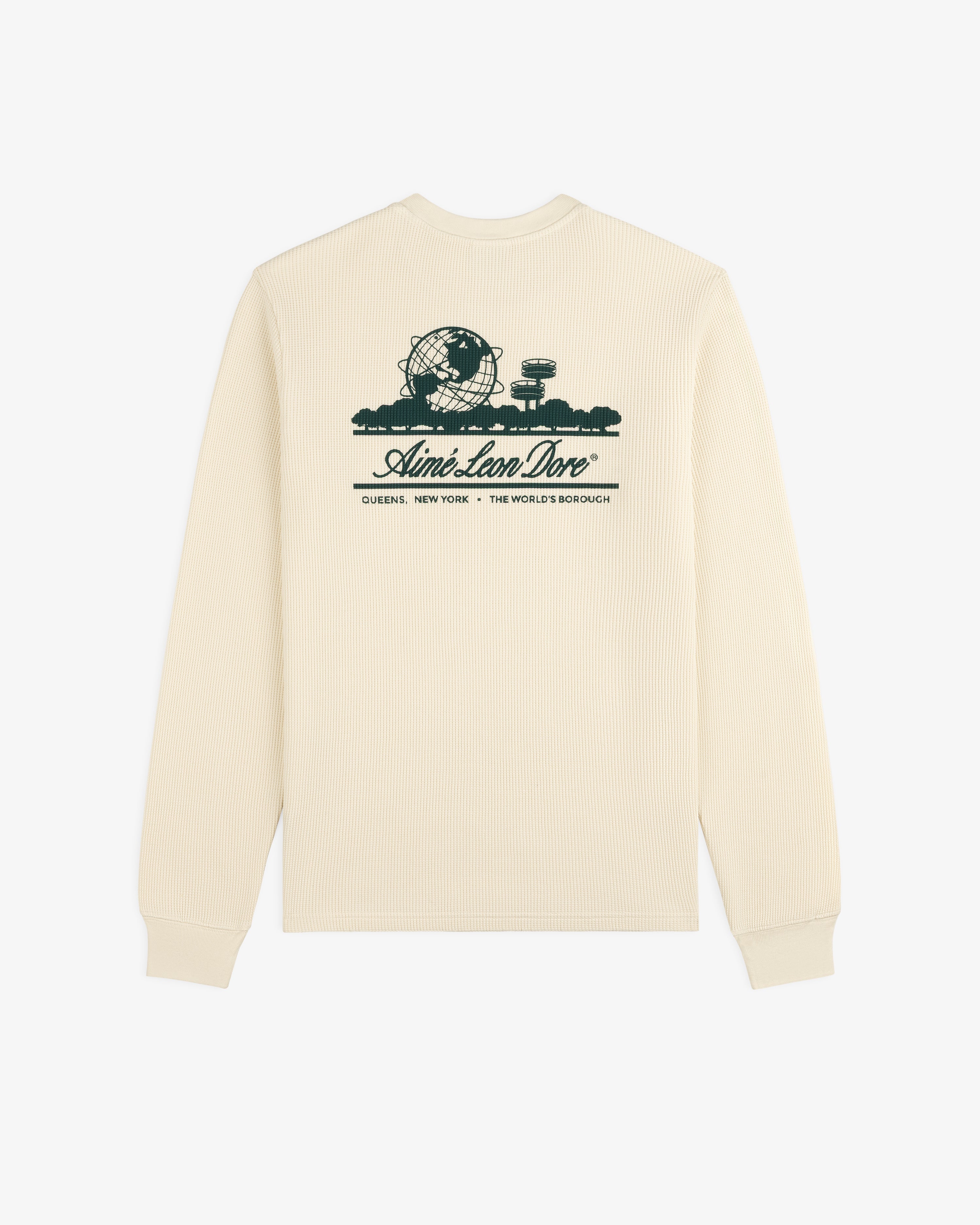 aim-leon-dore-long-sleeve-unisphere-waffle-thermal-cream image 2