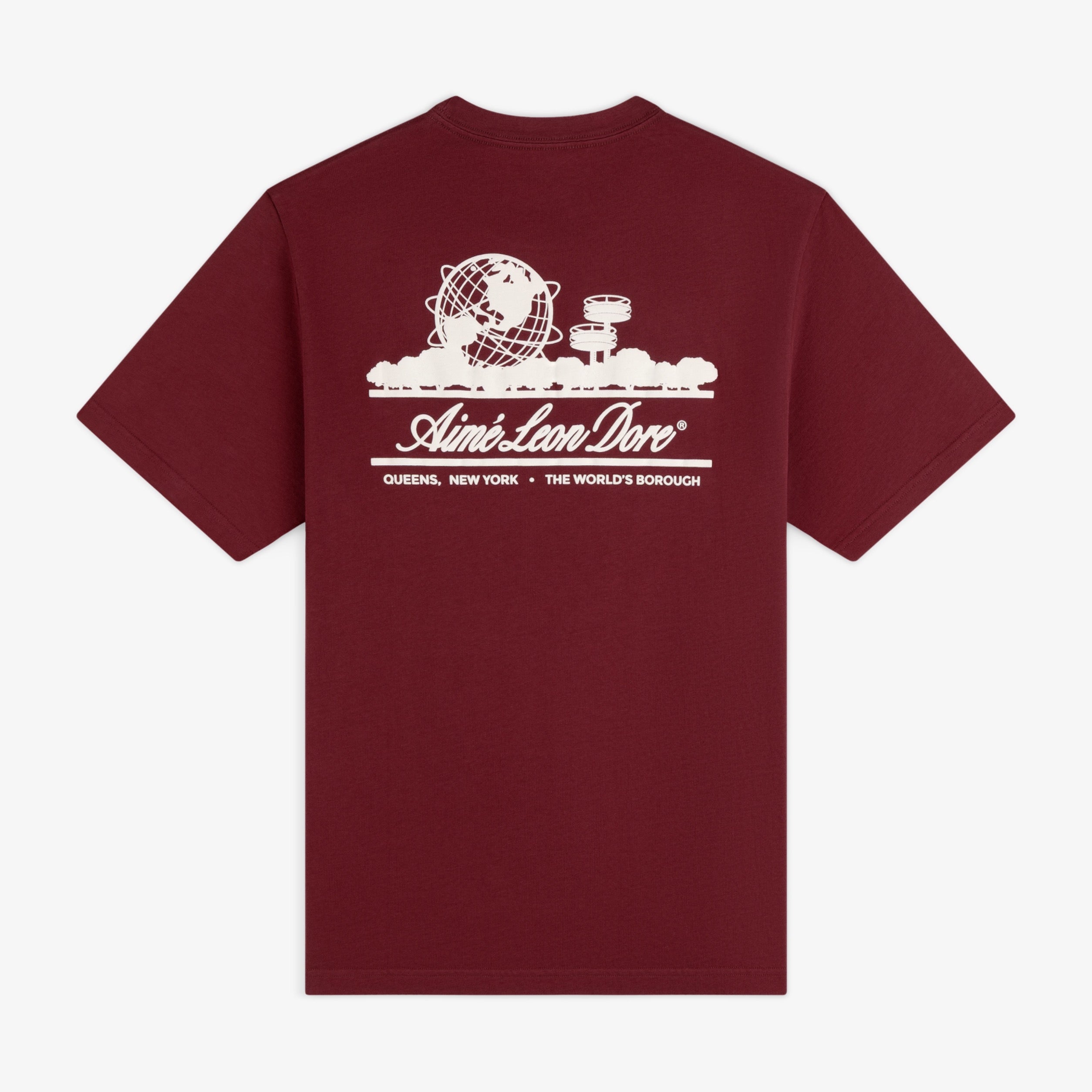 aim-leon-dore-unisphere-tee-rotes-baumwoll-t-shirt-regular-fit image 1