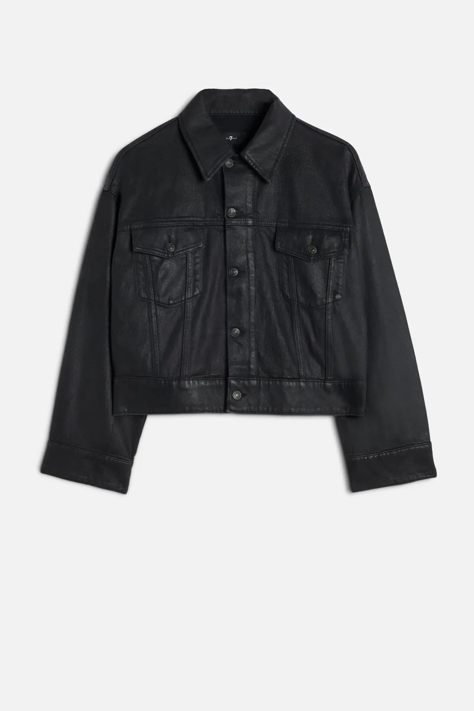 7-for-all-mankind-oli-cropped-trucker-jacket-coated-blackcat image 1