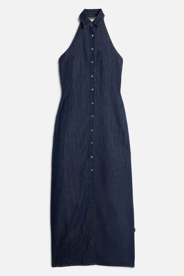 7-for-all-mankind-halter-maxi-dress-indigo-linen-blossom-damen image 1