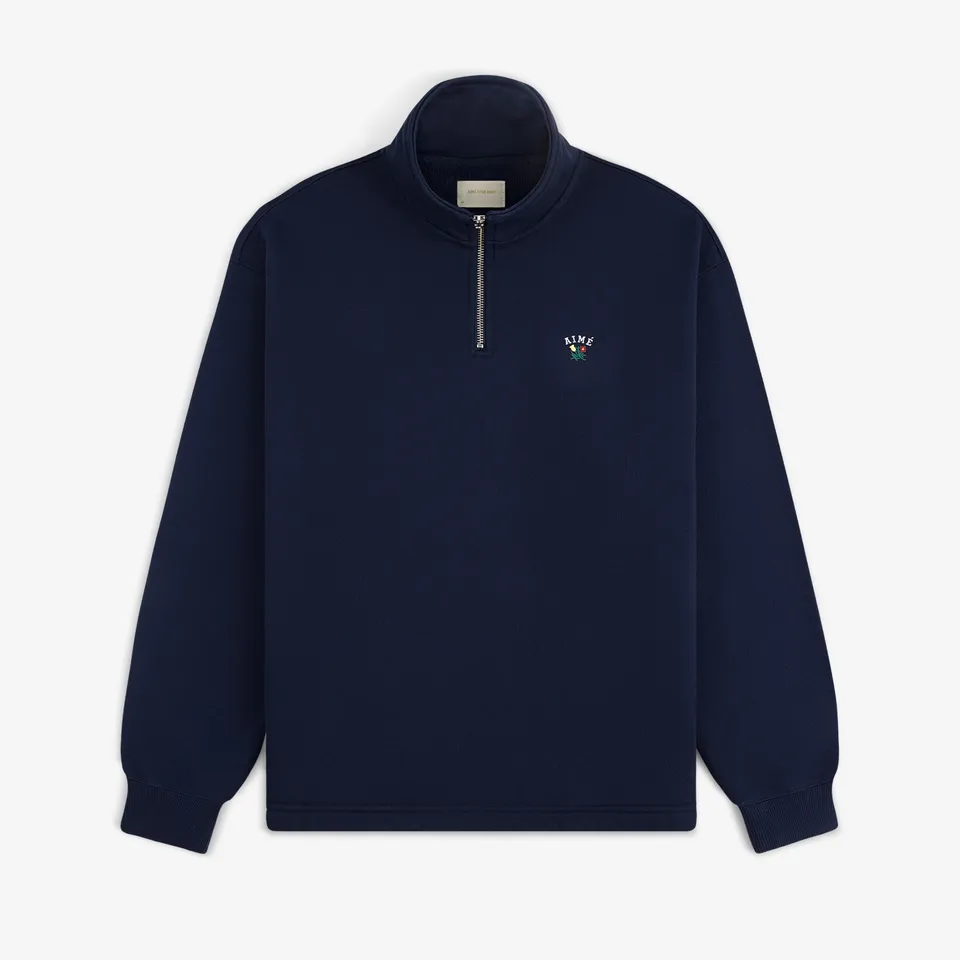 aim-leon-dore-crest-quarter-zip-pullover-navy-loopback-terry image 1