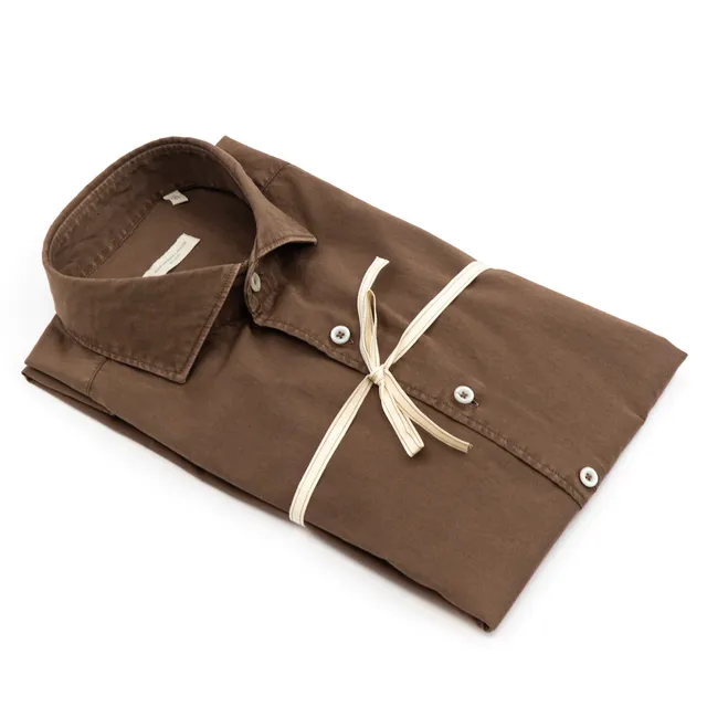 alessandro-lamura-herren-hemd-braun-uni-aus-baumwoll-gabardine image 1