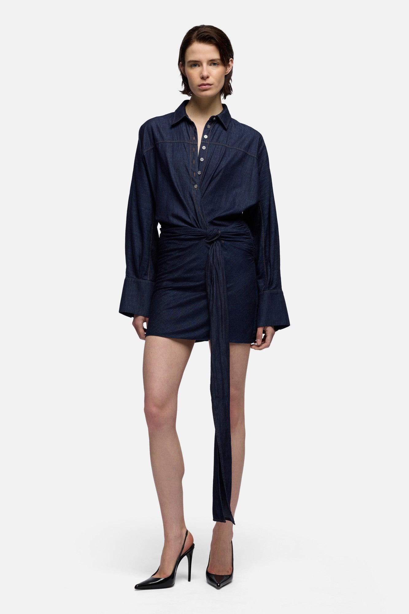 7-for-all-mankind-waist-tie-dress-damen-denim-abyss-dunkel image 2