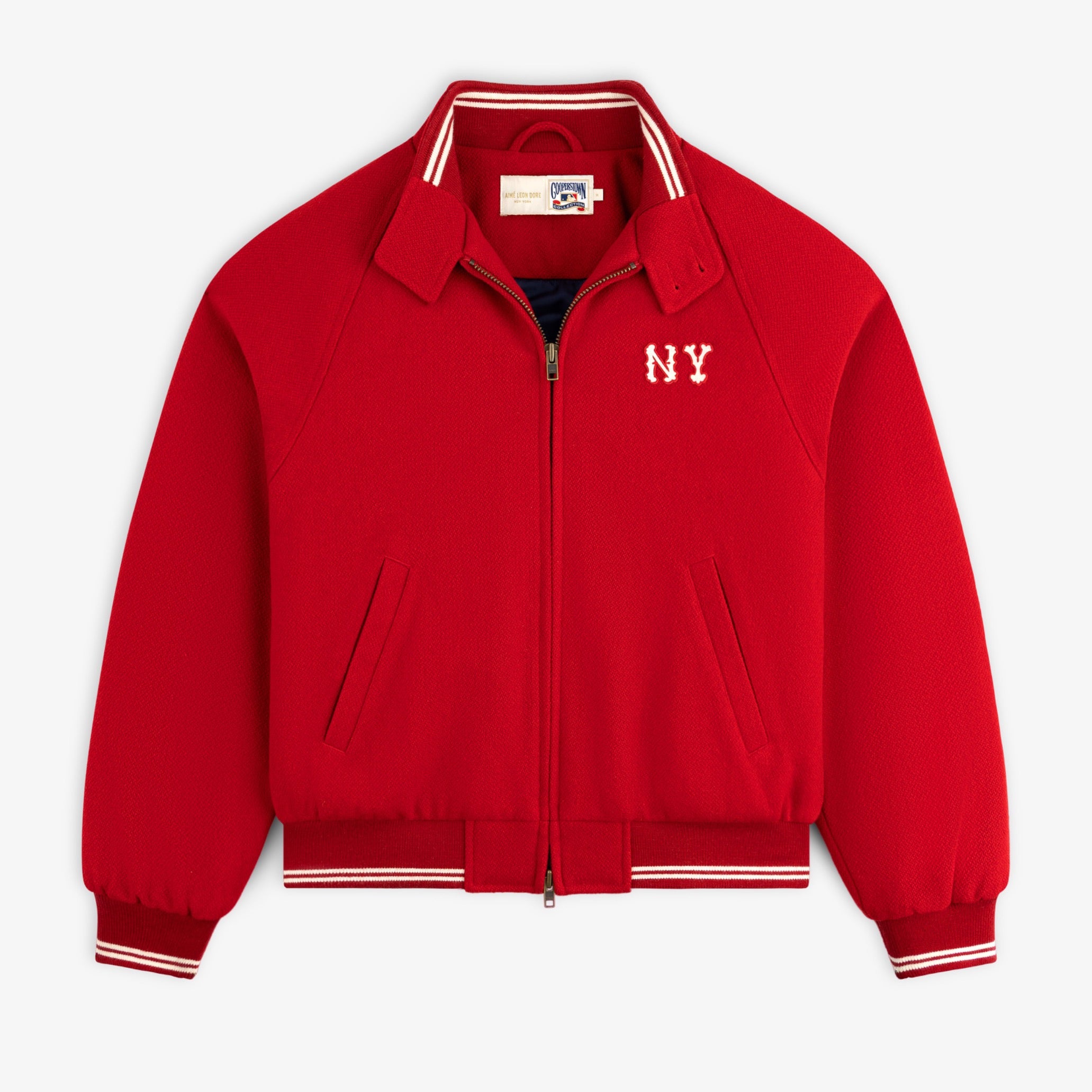 aim-leon-dore-ny-highlanders-wool-varsity-jacke-rot image 1