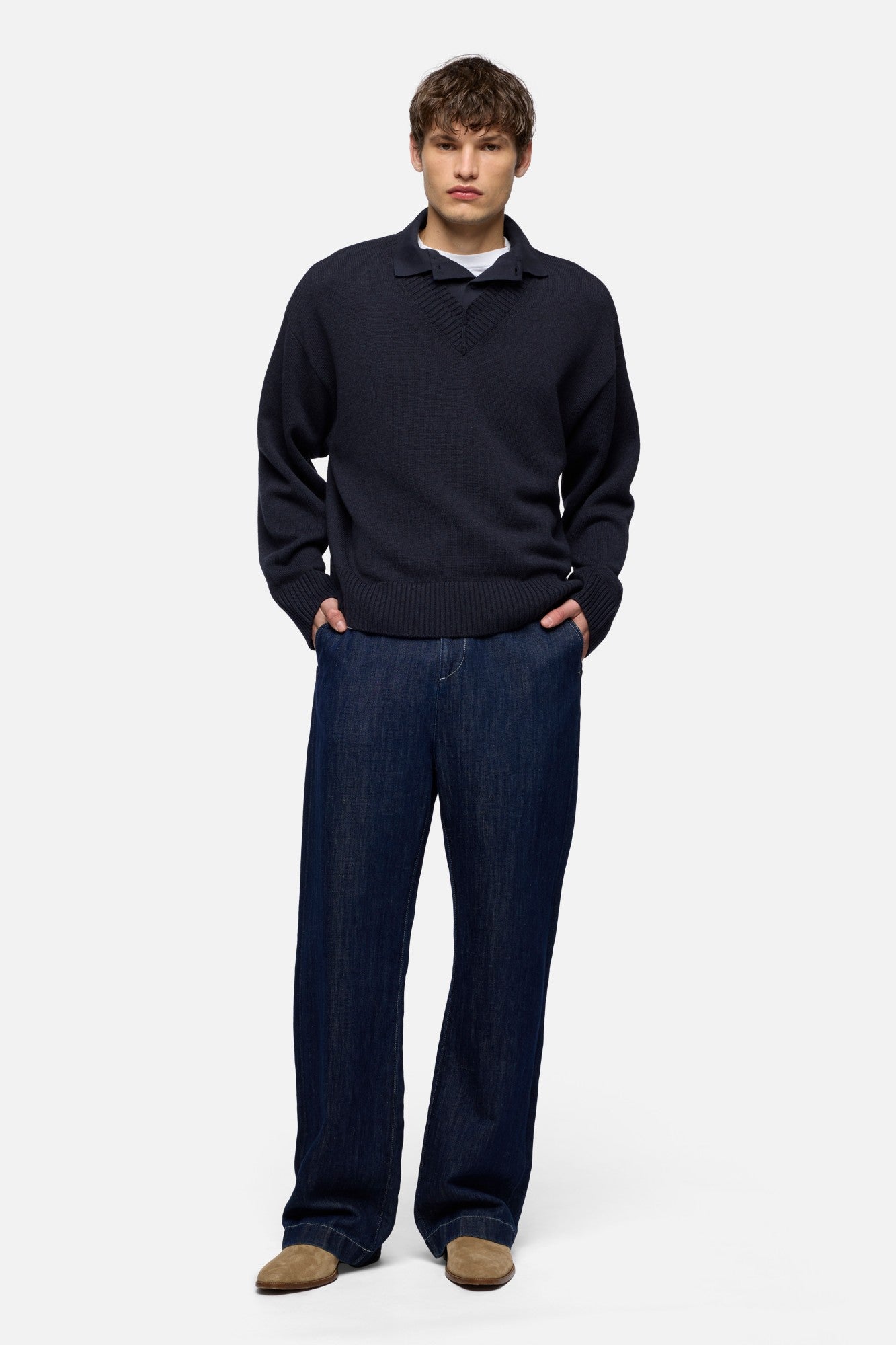 7-for-all-mankind-double-layer-v-neck-pullover-wool-blend-midnight-herren image 2