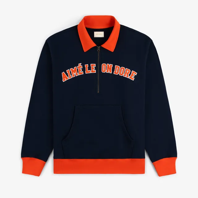 aim-leon-dore-collegiate-quarter-zip-pullover-navy-loopback-fleece image 1