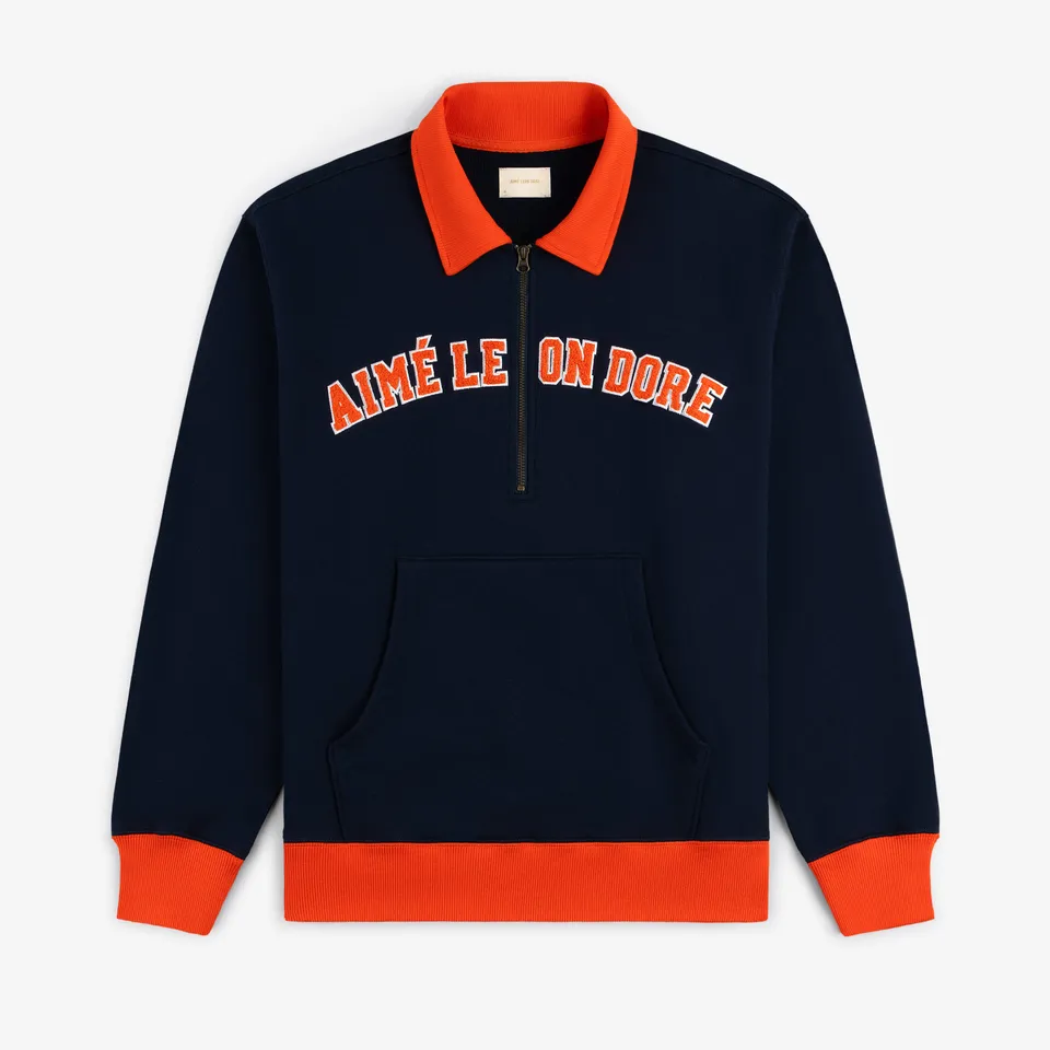 aim-leon-dore-collegiate-quarter-zip-pullover-navy-loopback-fleece image 1