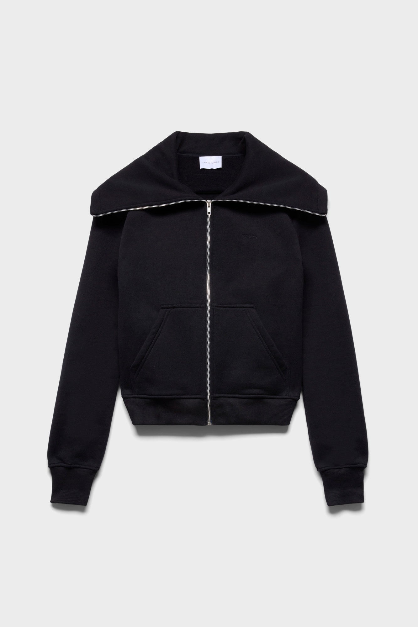 7-for-all-mankind-high-neck-zip-hoodie-cropped-black image 1