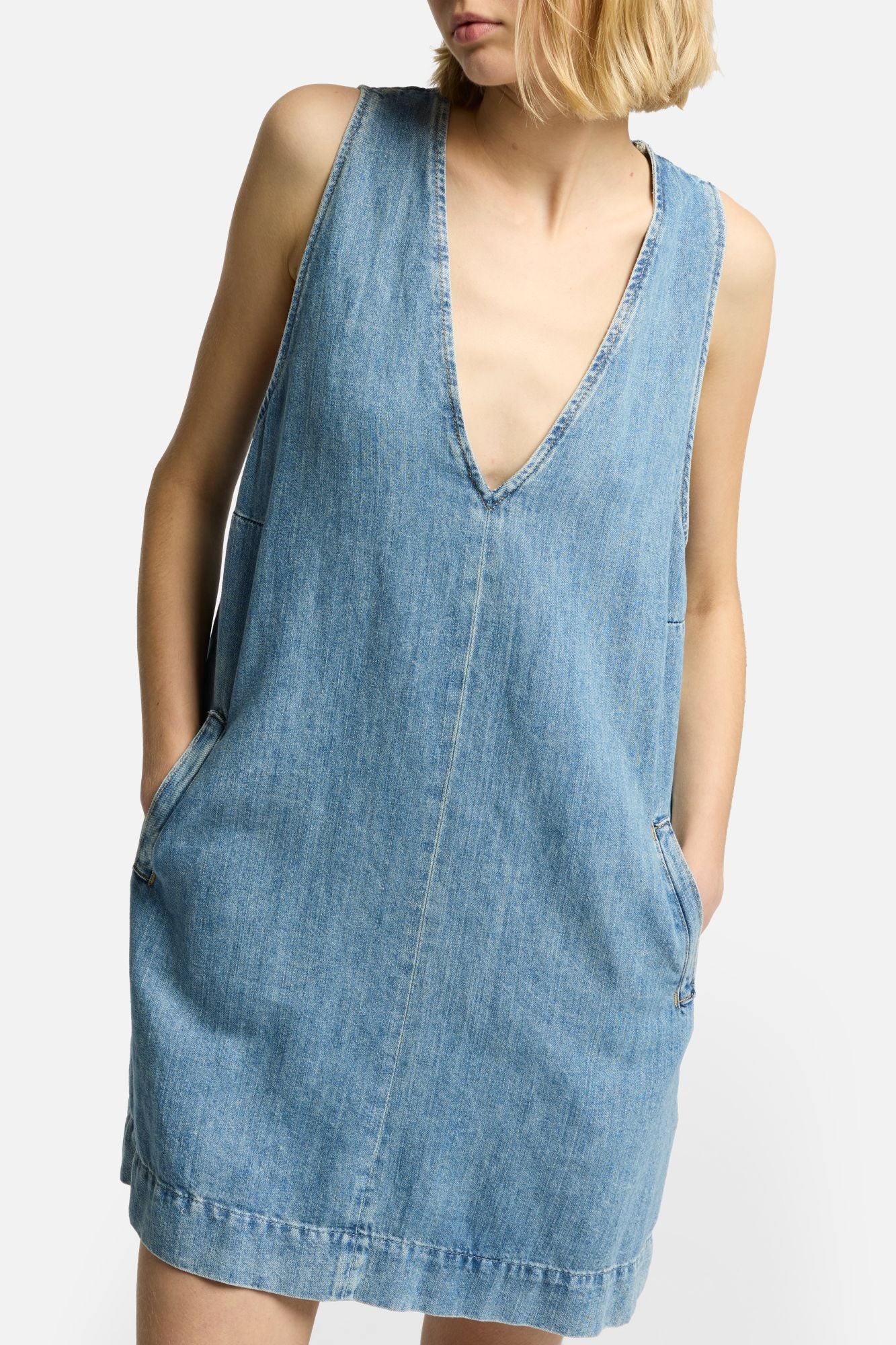 7-for-all-mankind-indigo-linen-v-neck-kleid-arizona-damen-minikleid image 4