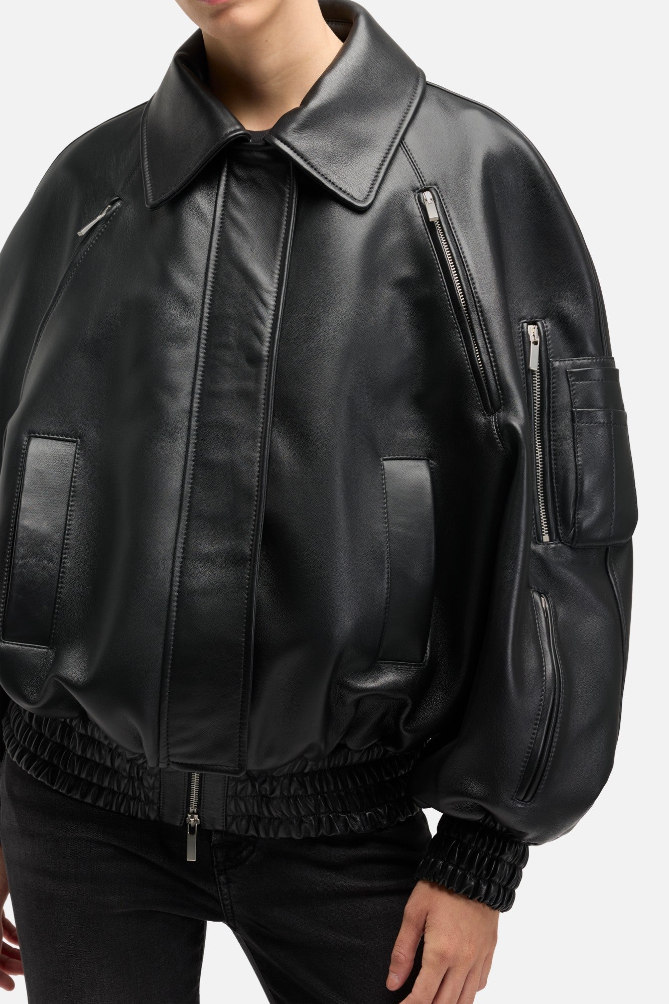 7-for-all-mankind-leather-bomber-jacke-damen-schwarz-echtleder image 4