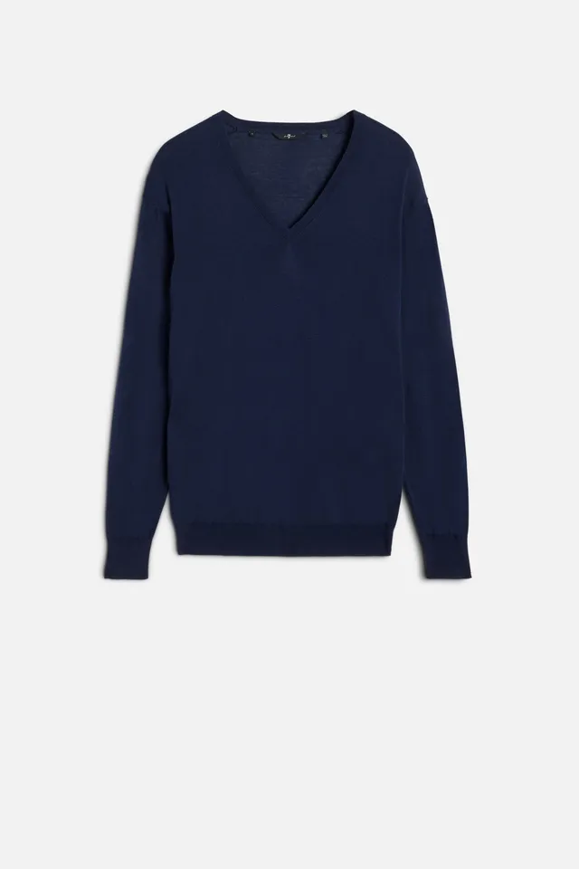 7-for-all-mankind-silk-blend-v-neck-pullover-navy image 1