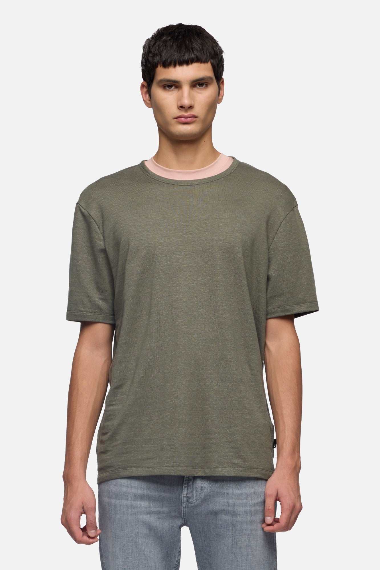 7-for-all-mankind-tee-t-shirt-linen-blend-army-herren image 3
