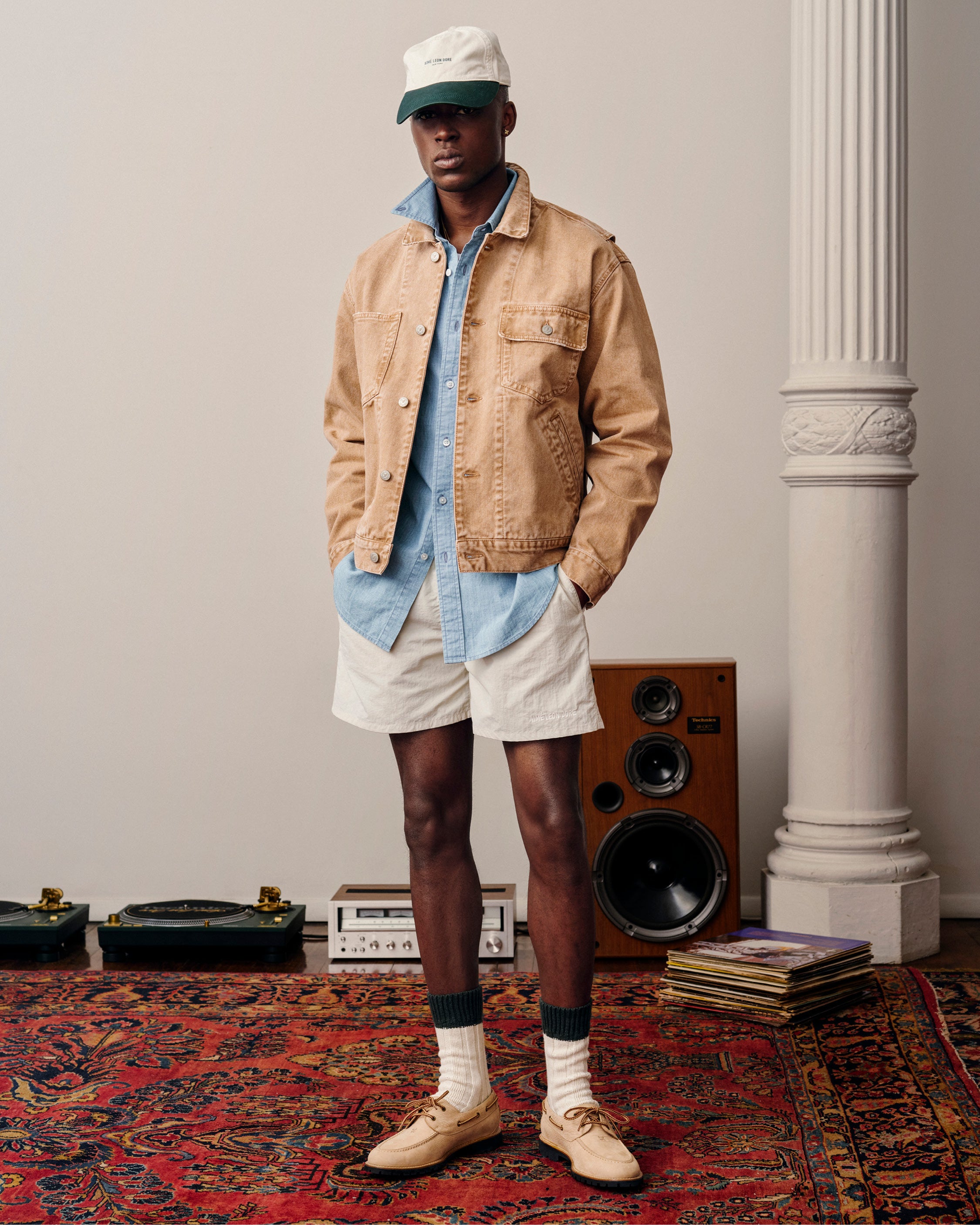 aim-leon-dore-denim-trucker-jacket-italian-cotton-tan image 3