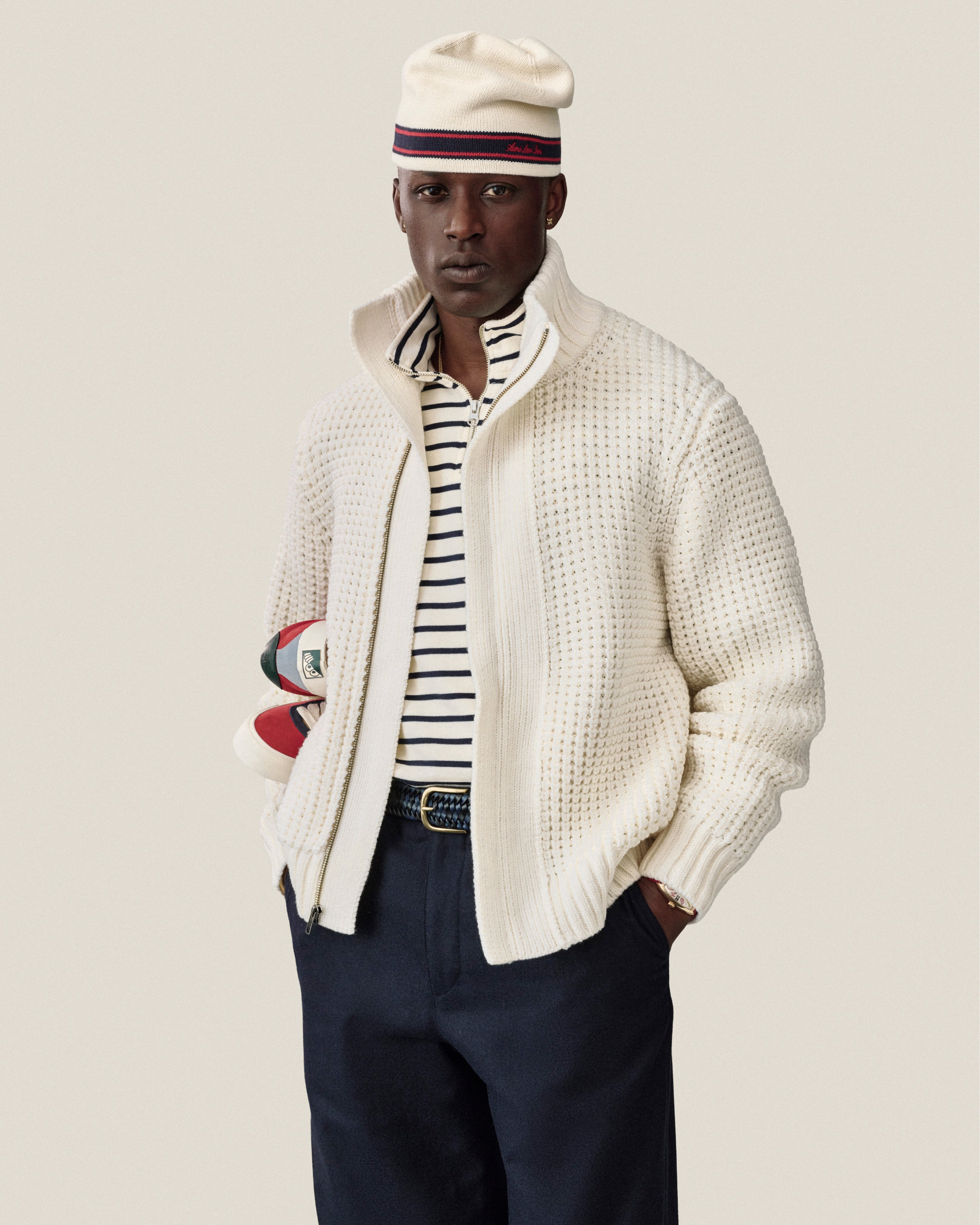 aim-leon-dore-stripe-knit-beanie-cream image 3
