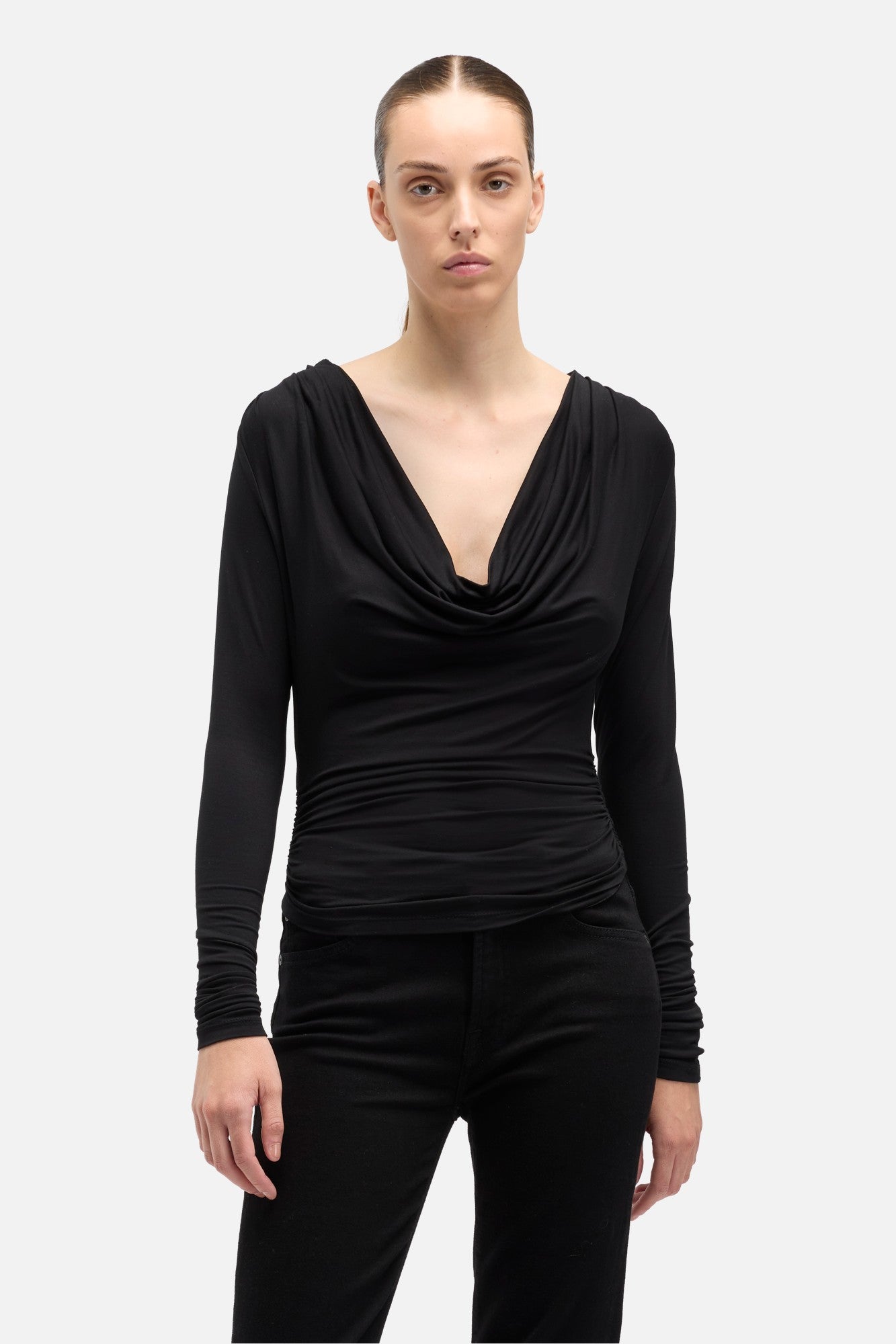 7-for-all-mankind-long-sleeve-draped-top-langarm-drap-top-in-black image 3