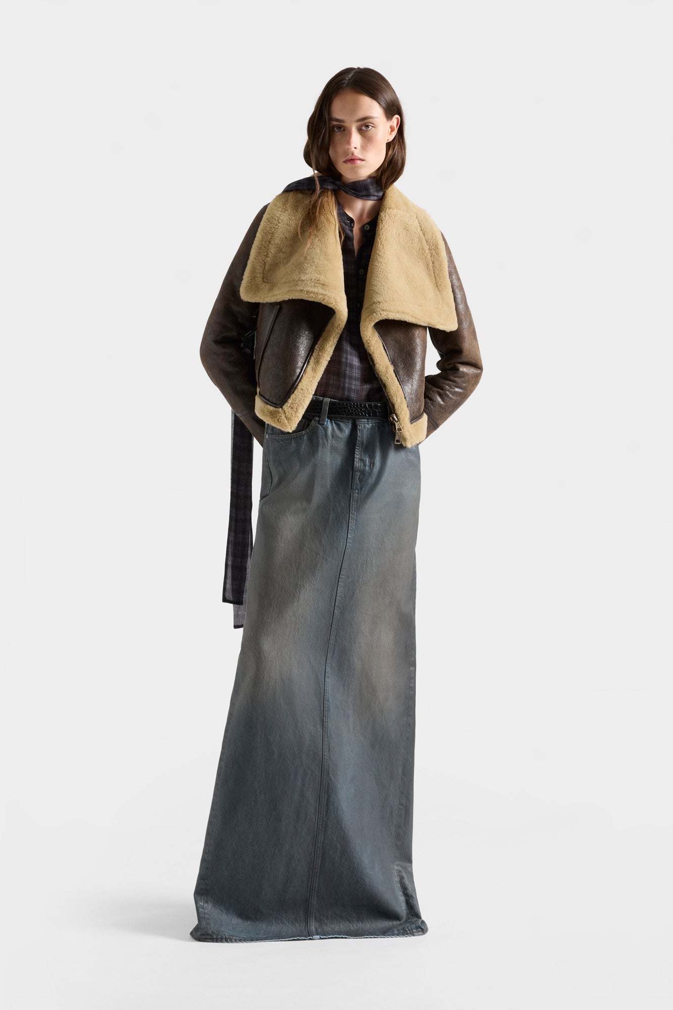 7-for-all-mankind-high-collar-shearling-jacke-leather-walnut-damen image 2