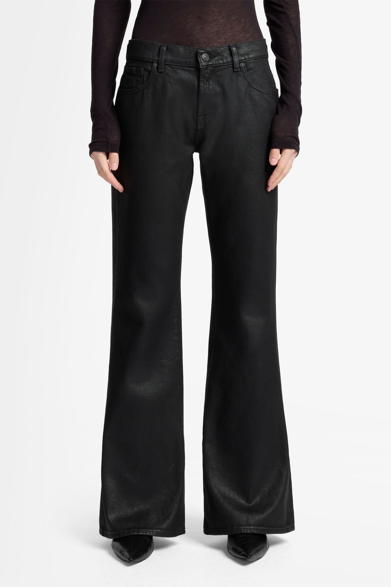 7-for-all-mankind-spencer-flare-coated-denim-jeans-blackcat image 3