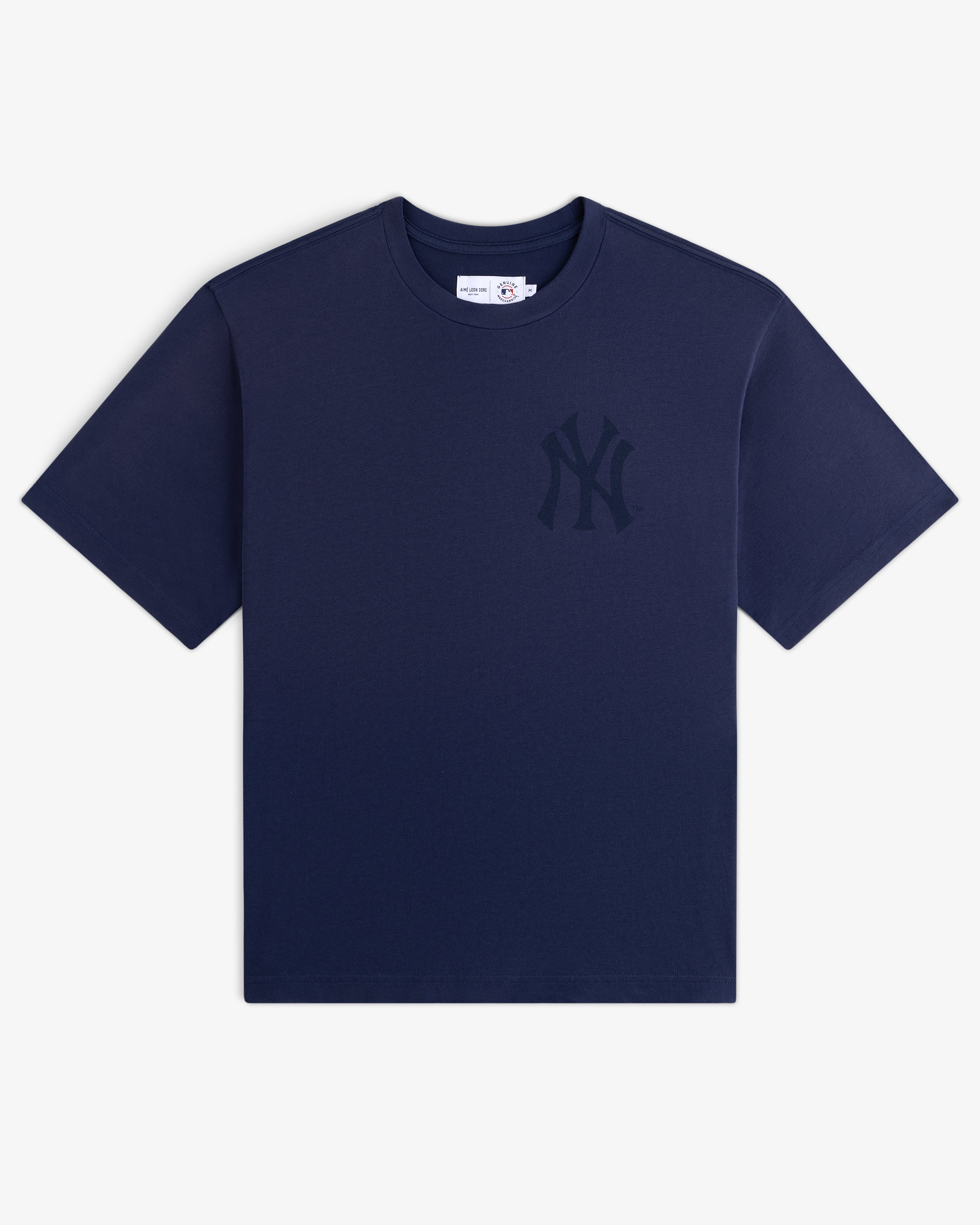 aim-leon-dore-yankees-washed-logo-tee-navy-t-shirt image 2