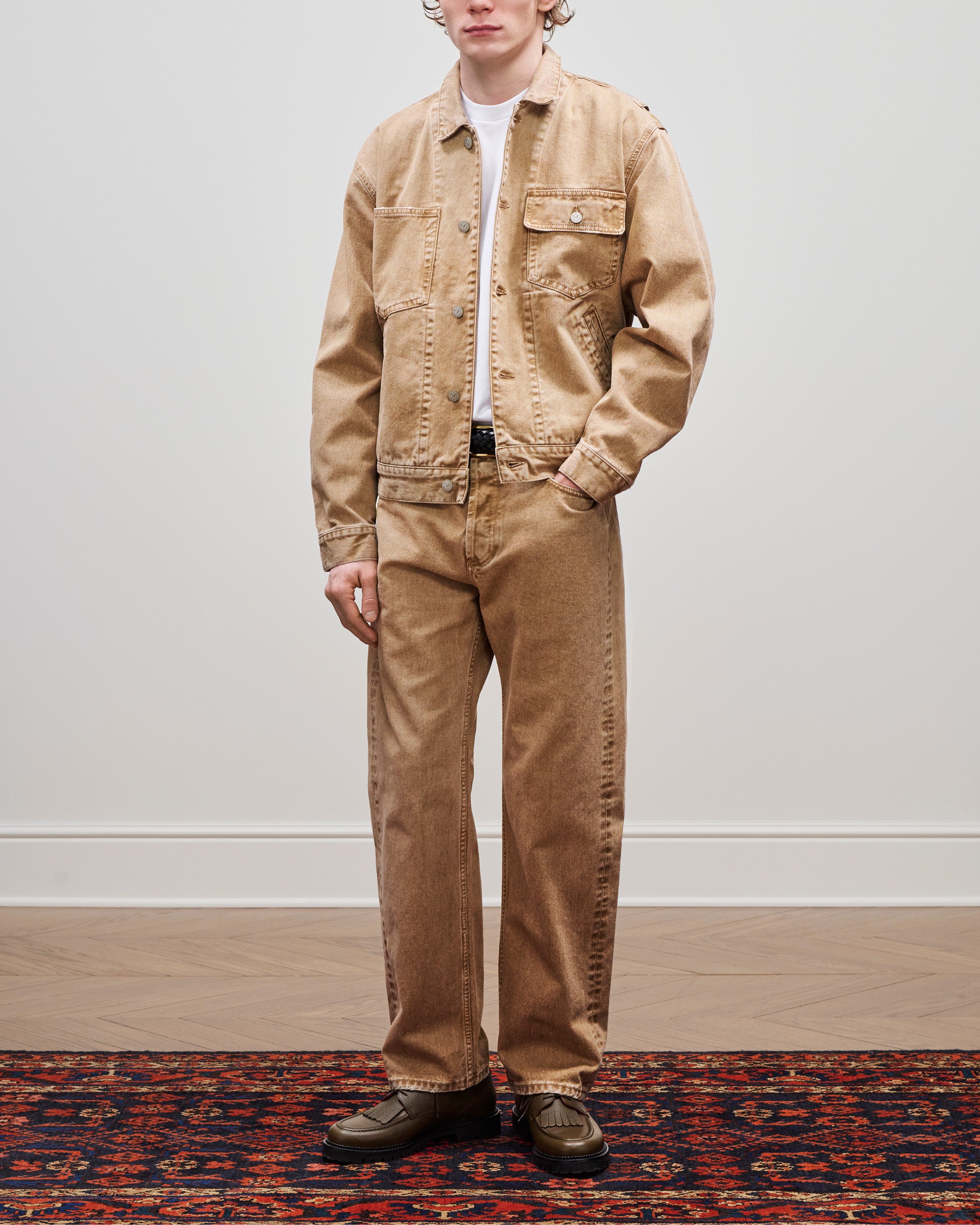 aim-leon-dore-denim-trucker-jacket-italian-cotton-tan image 4