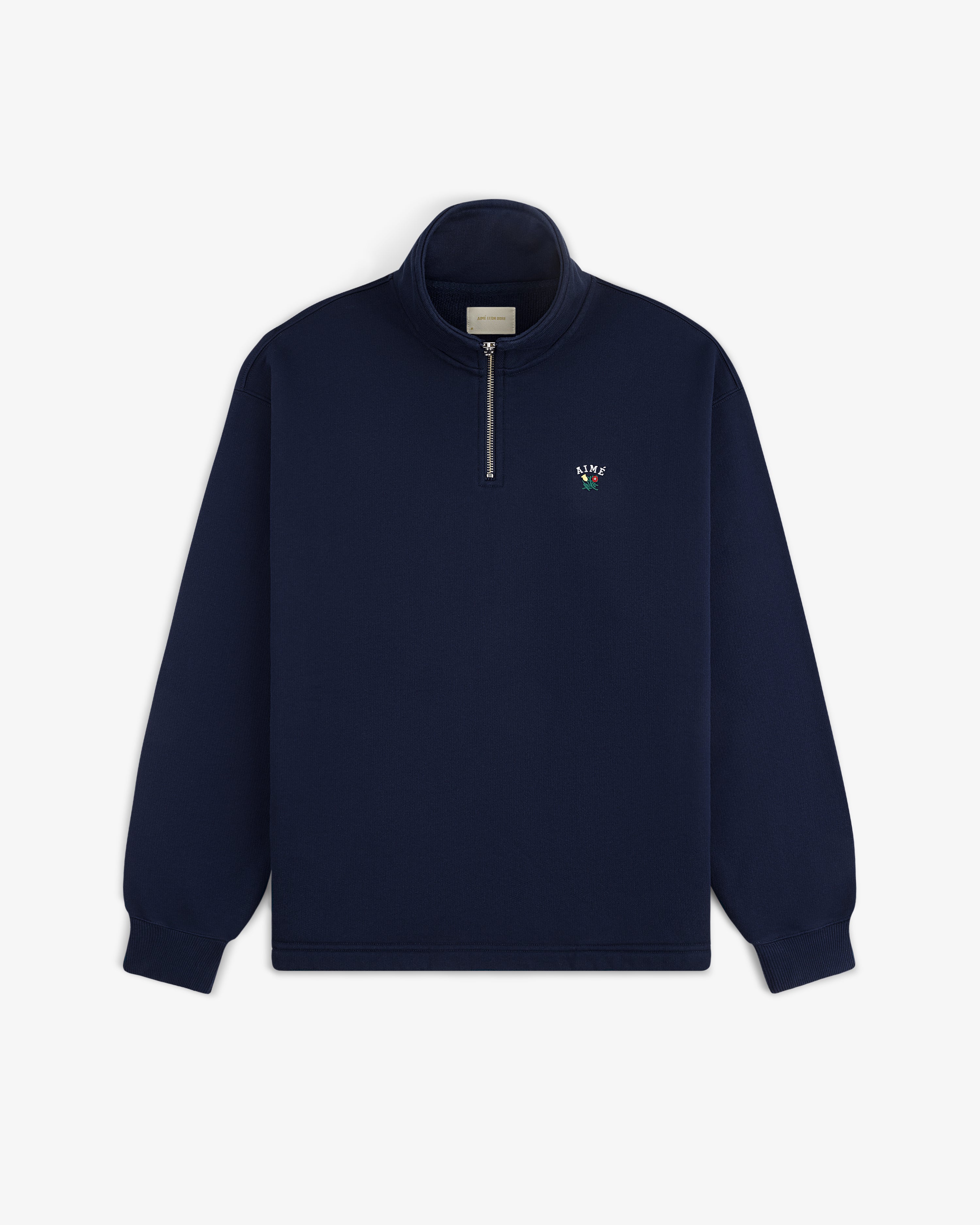 aim-leon-dore-crest-quarter-zip-pullover-navy-loopback-terry image 2