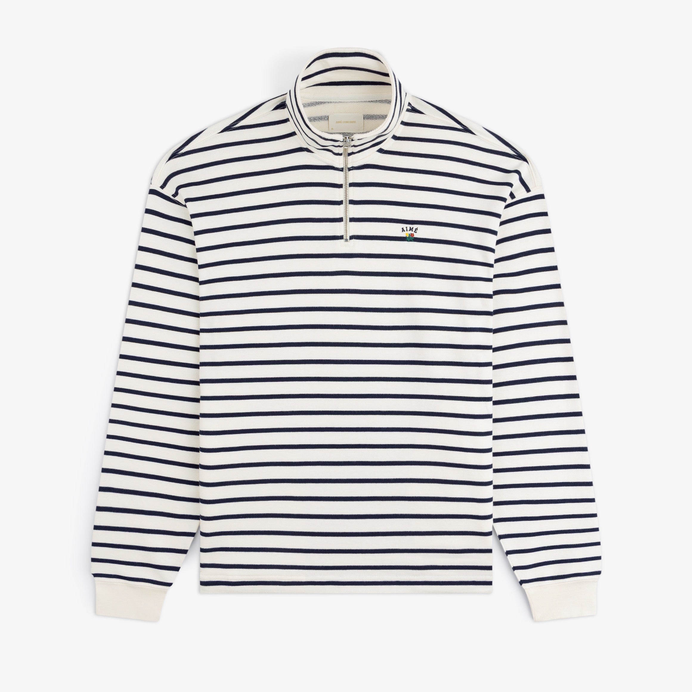 aim-leon-dore-striped-crest-quarter-zip-creme-navy image 1
