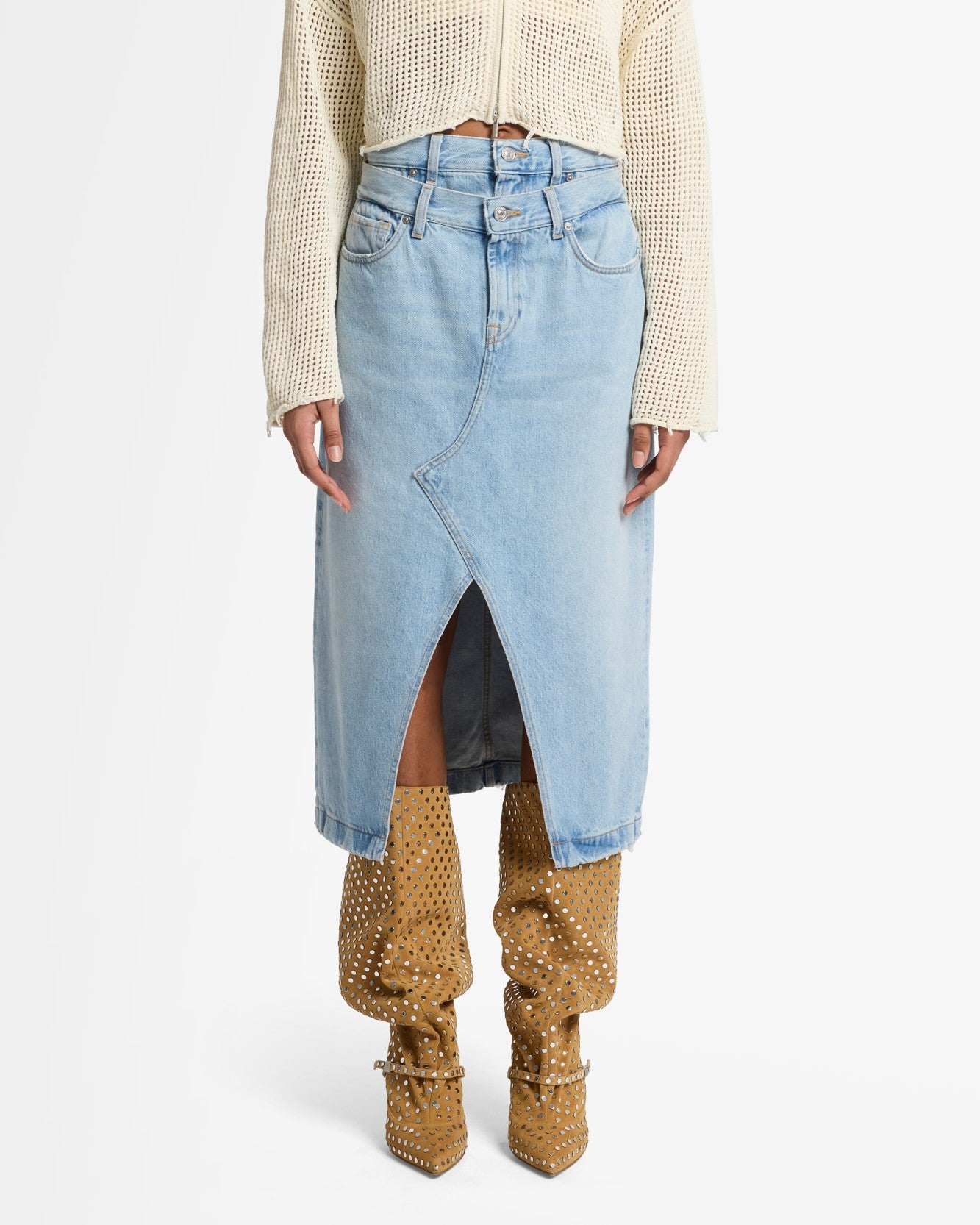 7-for-all-mankind-double-waist-skirt-bleach-denim-rock-damen image 3
