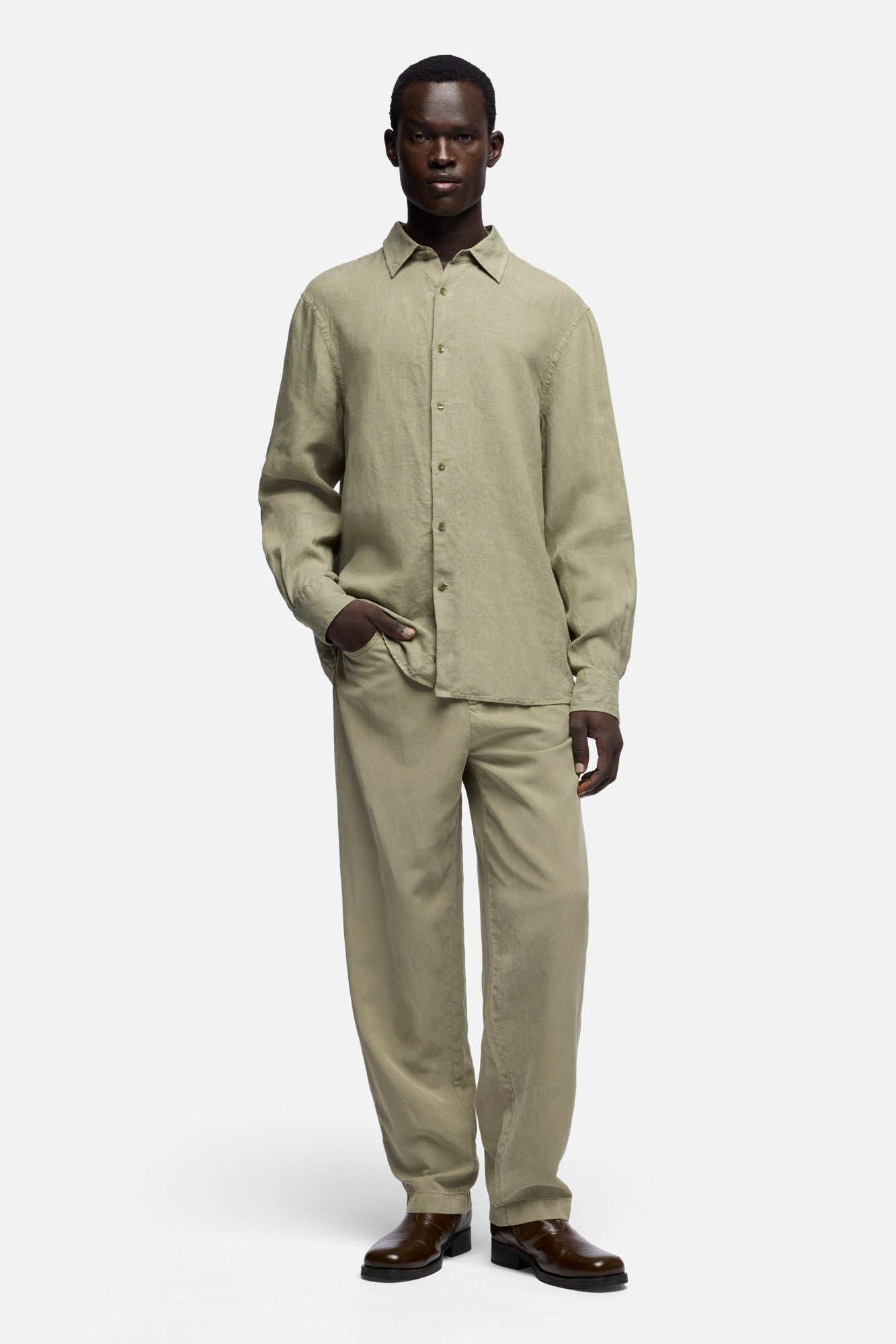 7-for-all-mankind-classic-button-up-shirt-linen-army-herrenhemd image 2