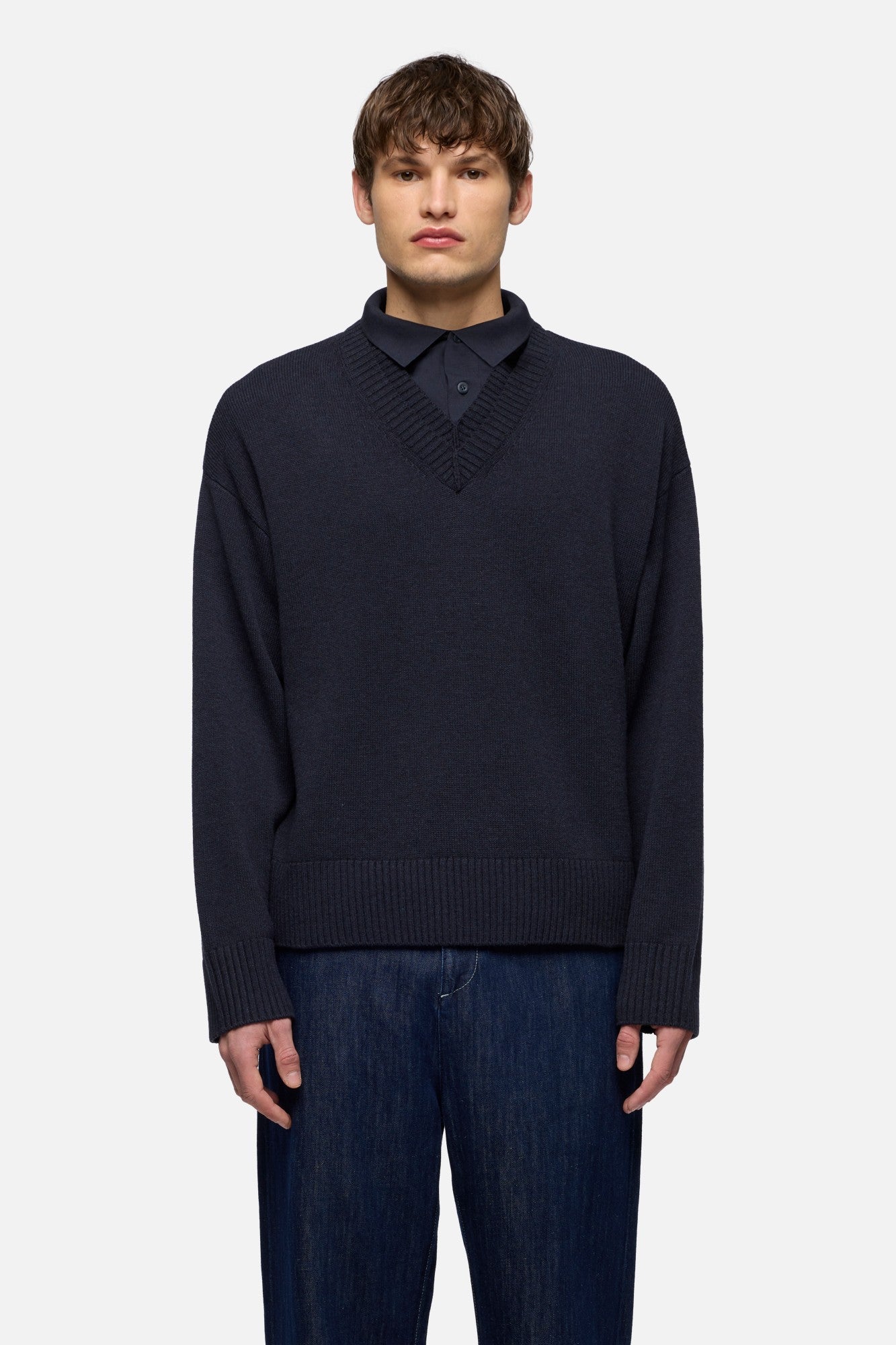 7-for-all-mankind-double-layer-v-neck-pullover-wool-blend-midnight-herren image 3