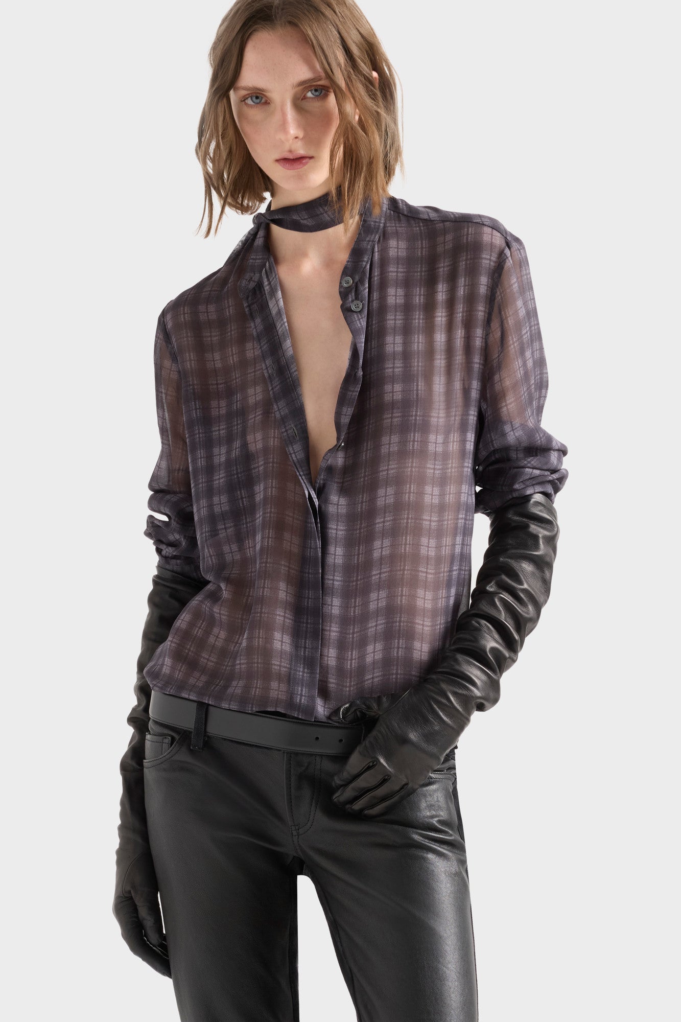 7-for-all-mankind-long-sleeve-bow-shirt-silk-houndstooth-grey-damen-seidenbluse image 3