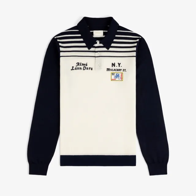 aim-leon-dore-merino-wool-knit-cycling-polo-creme-navy image 1
