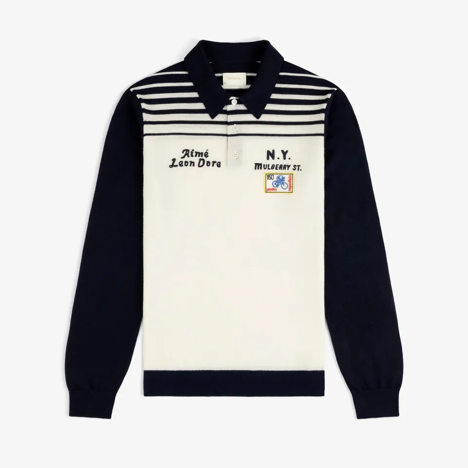aim-leon-dore-merino-wool-knit-cycling-polo-creme-navy image 1