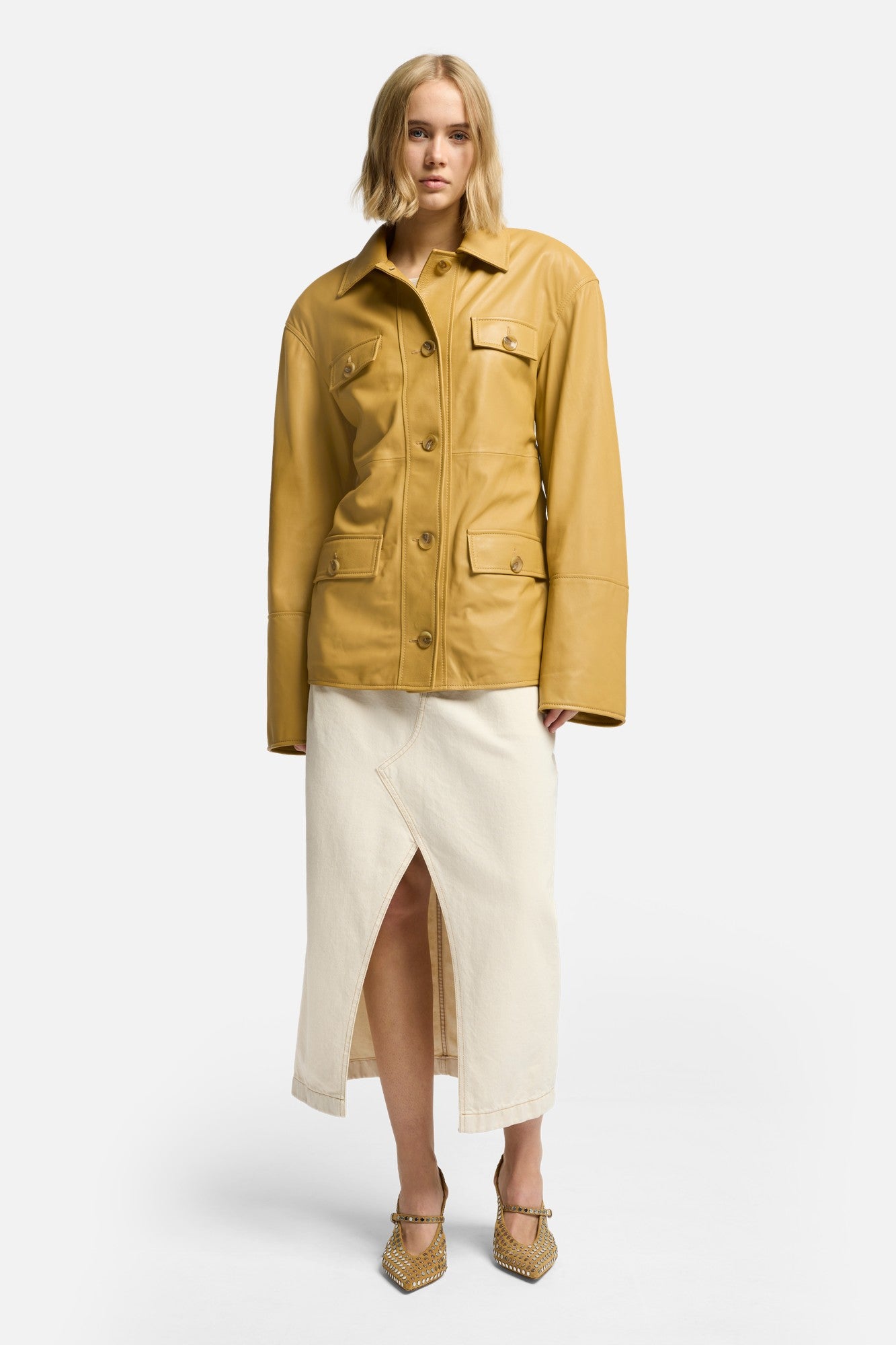 7-for-all-mankind-sahariana-leather-cropped-trench-honey-leder-trench-damen image 2