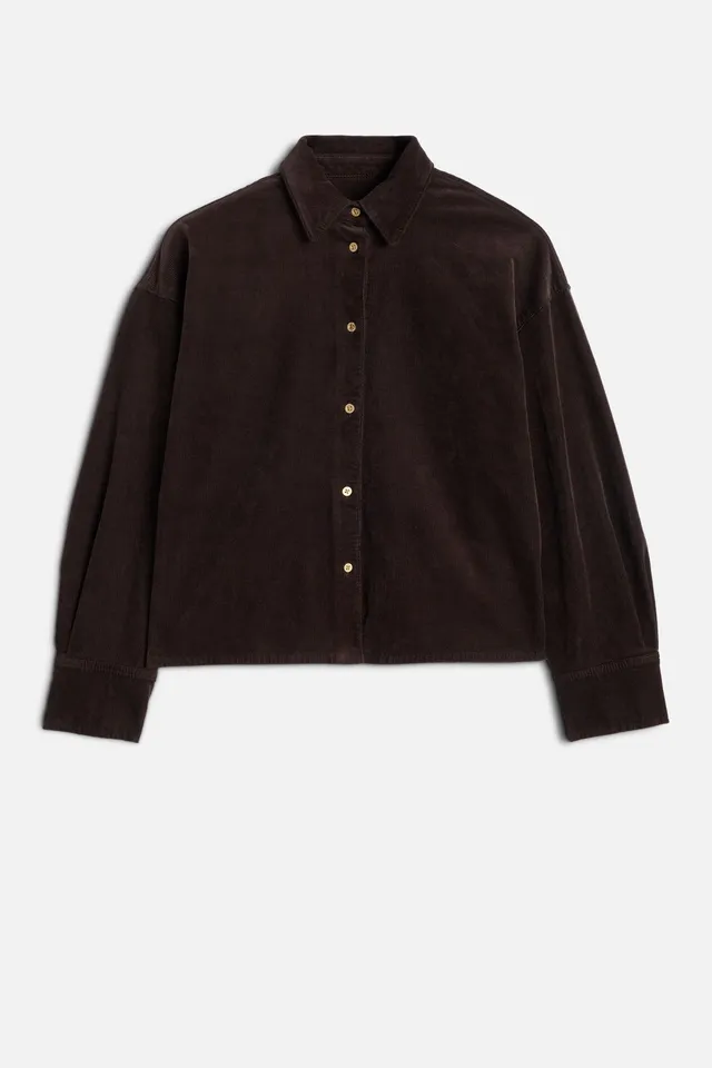 7-for-all-mankind-corduroy-nina-cropped-shirt-bluse-in-coffee-bean image 1