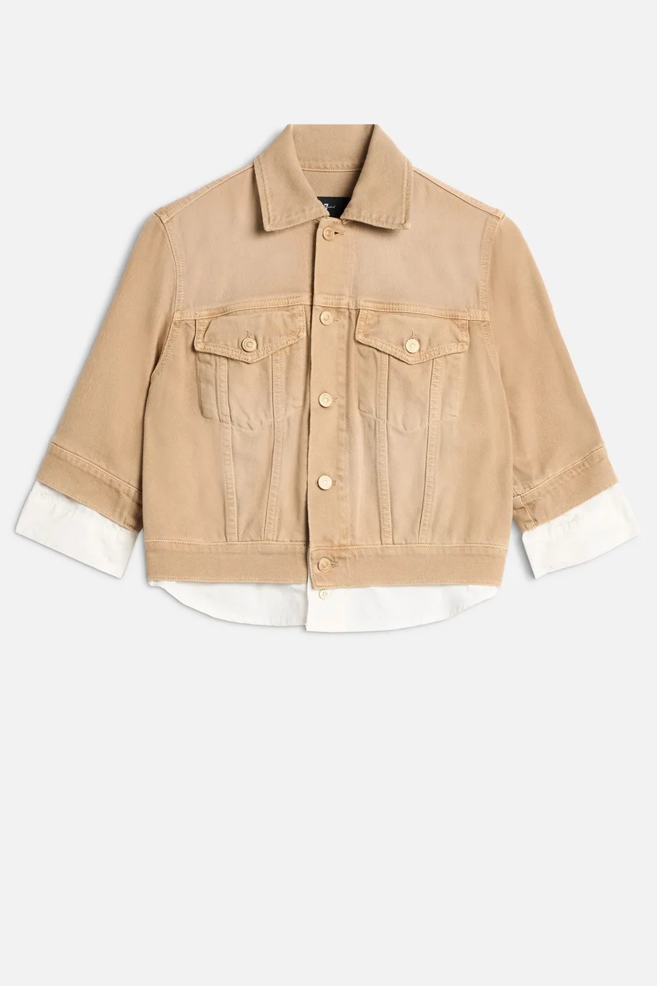 7-for-all-mankind-short-sleeve-trucker-jacket-damen-jeansjacke-in-sand-dune image 1