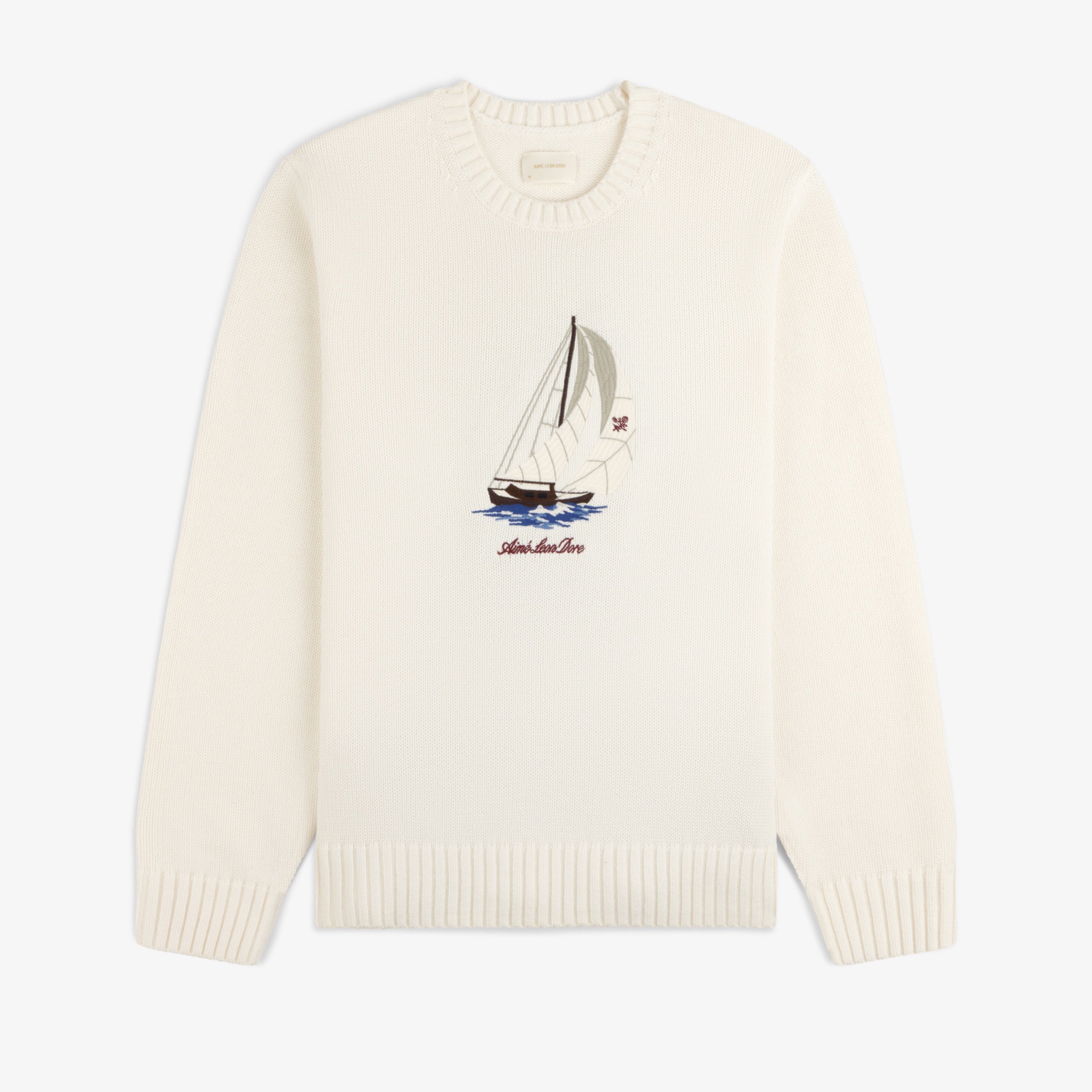 aim-leon-dore-regatta-embroidered-crewneck-sweater-cream image 1