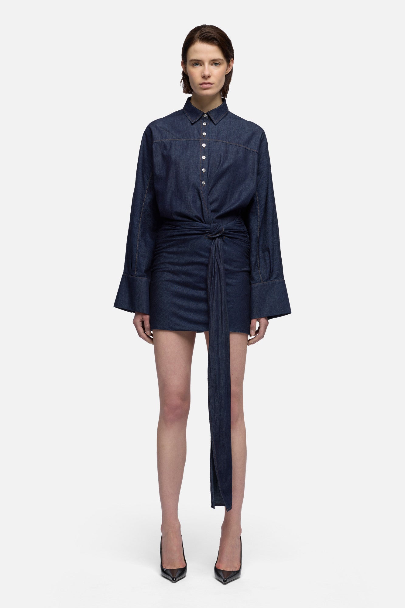 7-for-all-mankind-waist-tie-dress-damen-denim-abyss-dunkel image 3