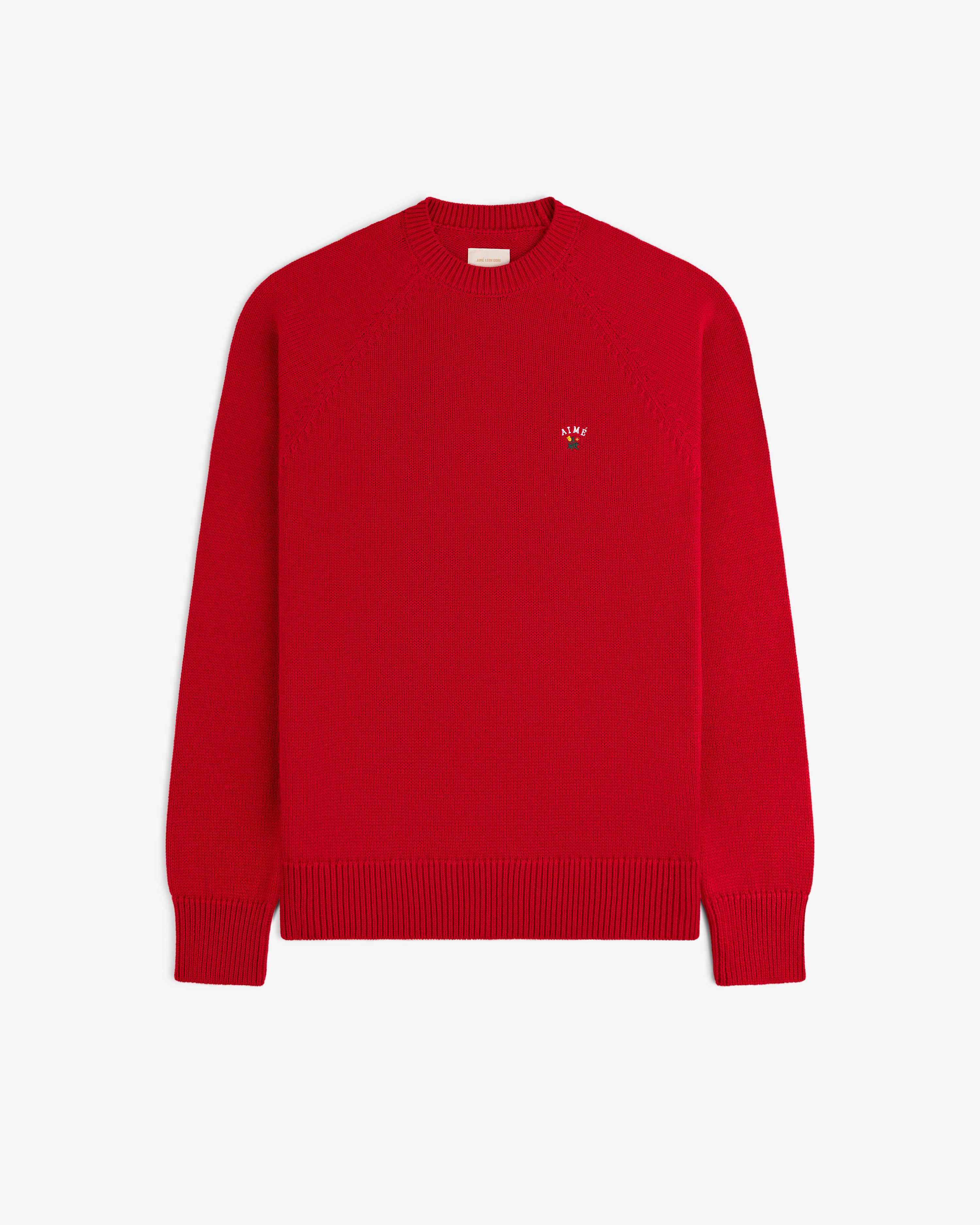 aim-leon-dore-crest-raglan-sweater-rot-baumwoll-strickpullover image 2