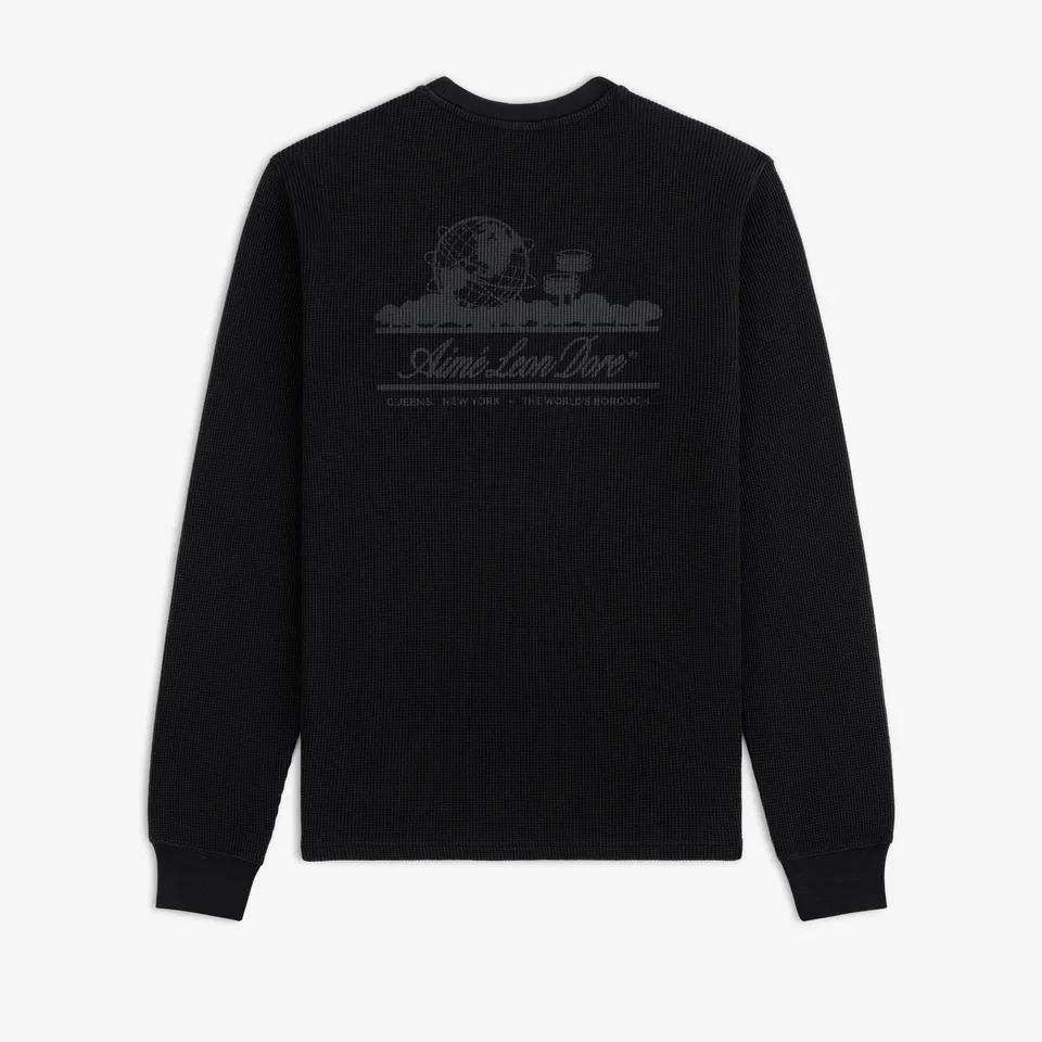 aim-leon-dore-long-sleeve-unisphere-waffle-thermal-schwarz-baumwolle image 1