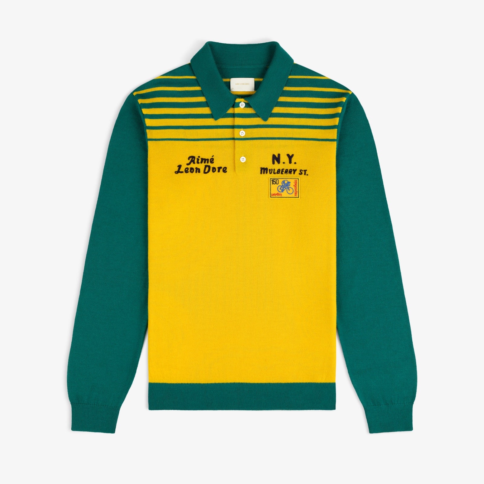 aim-leon-dore-merino-wool-knit-cycling-polo-gelb-gr-n image 1