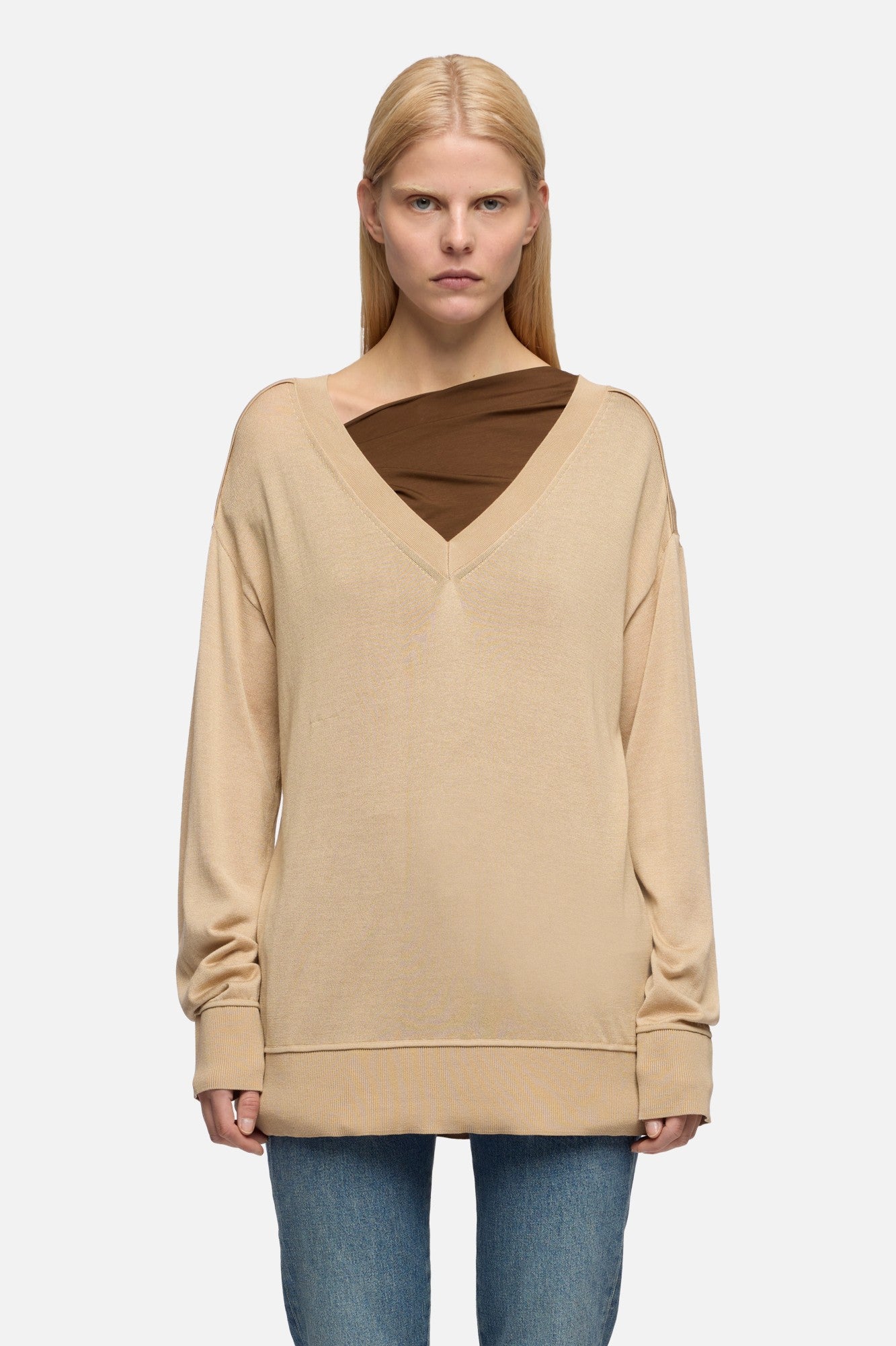 7-for-all-mankind-v-neck-sweater-silk-cotton-beige-pullover image 3