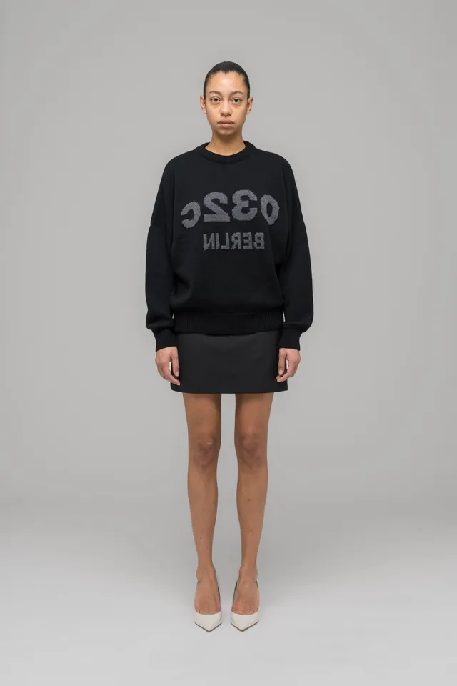 032c-selfie-sweater-black-black-melange-merino-strickpullover-relaxed-fit image 1