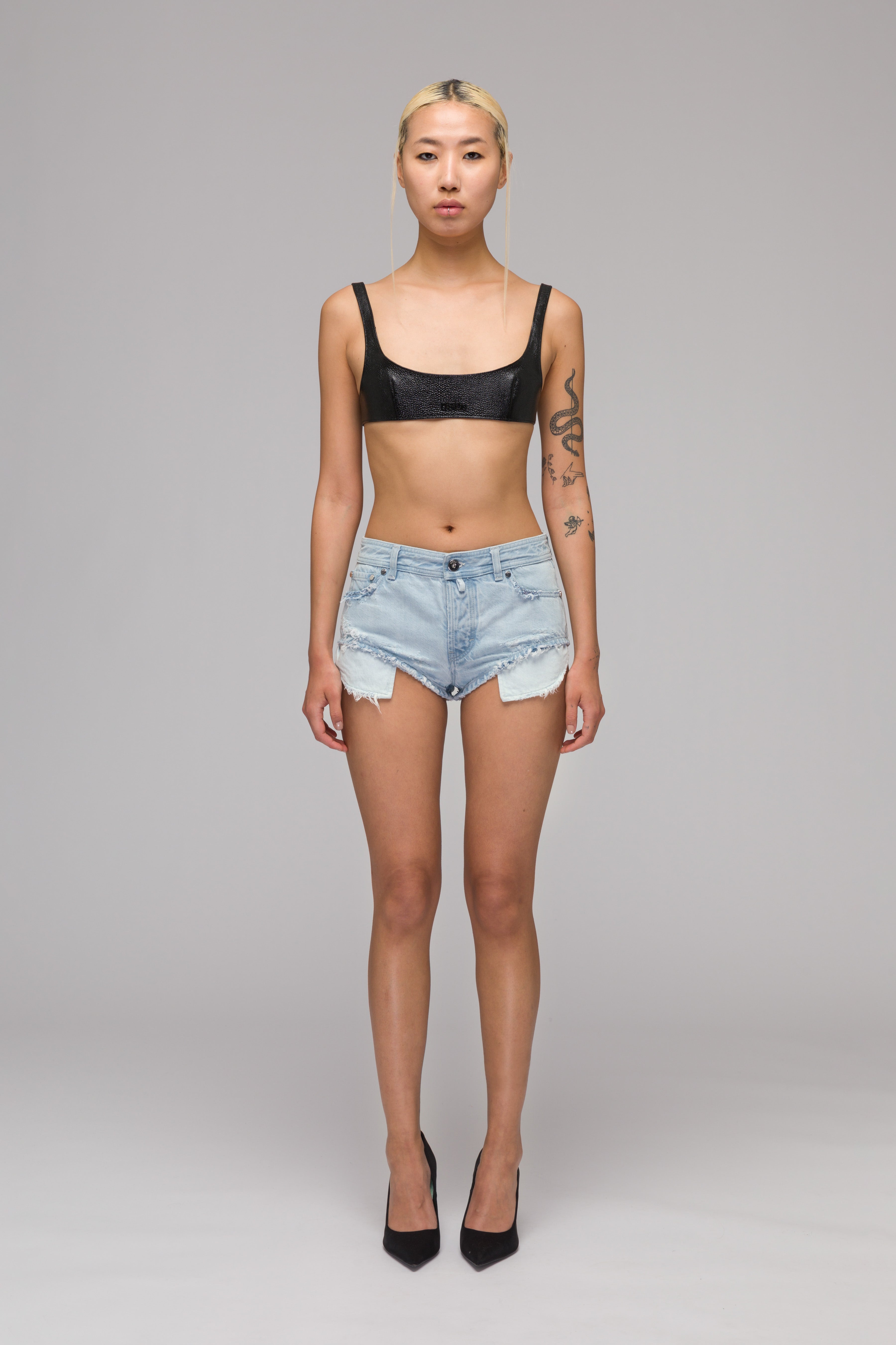 032c-double-shift-patchwork-daisy-dukes-denim-shorts image 1