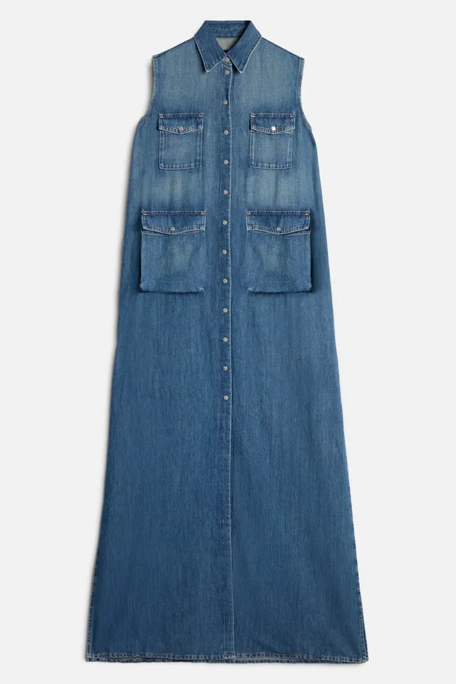 7-for-all-mankind-cargo-sleeveless-dress-indigo-linen-ocean-mist image 1